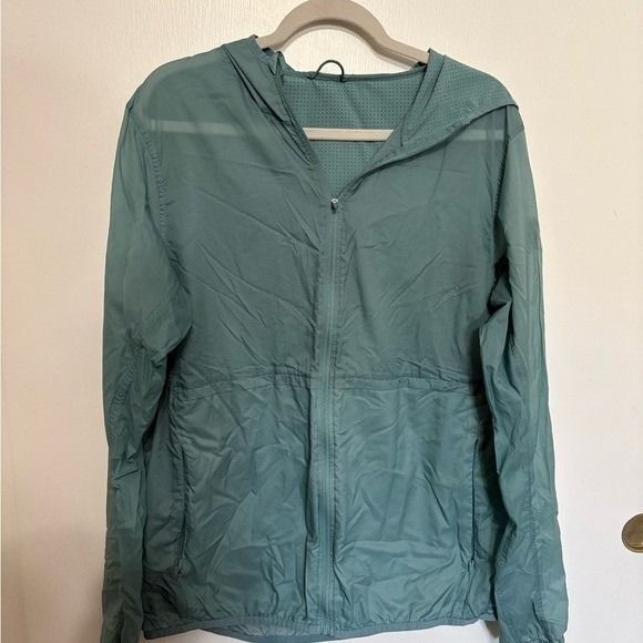 ALO Yoga Jackets & Blazers - Alo Yoga Teal Blue Green Lightweight Hooded Windbreaker Full Zip Jacket L